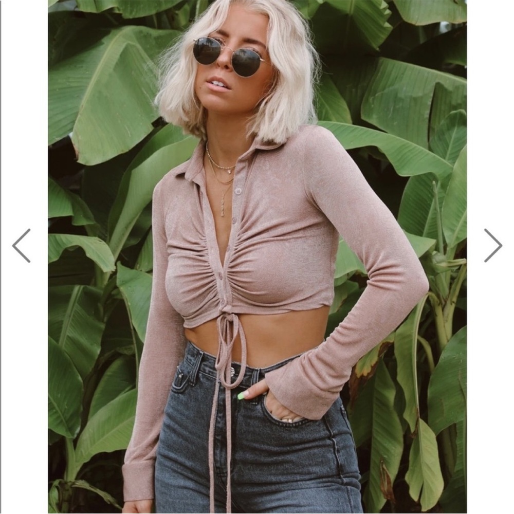 Mocha button up crop top
